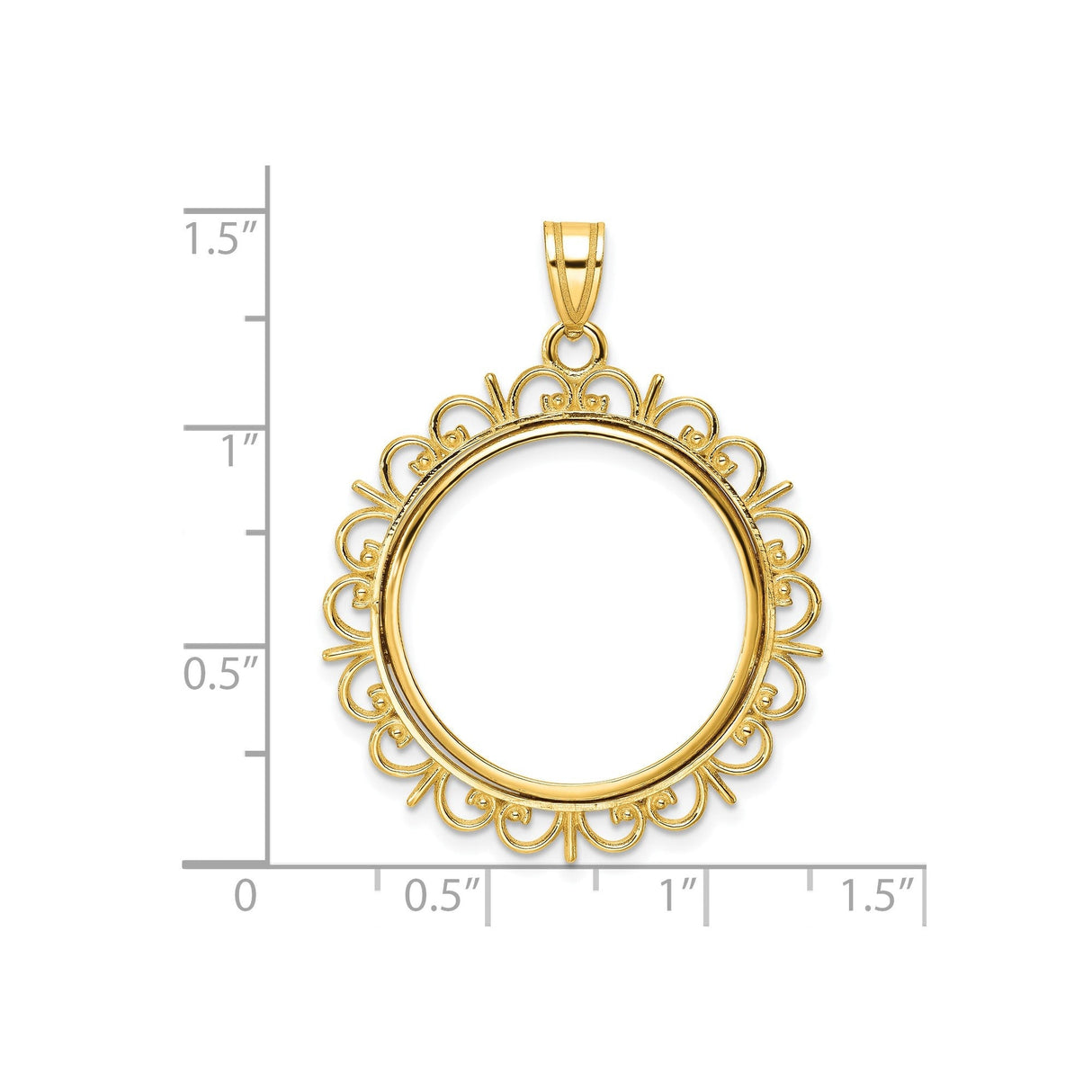 22 mm 14k Yellow Gold coin bezel for 22 mm Coin — size reference (ruler)