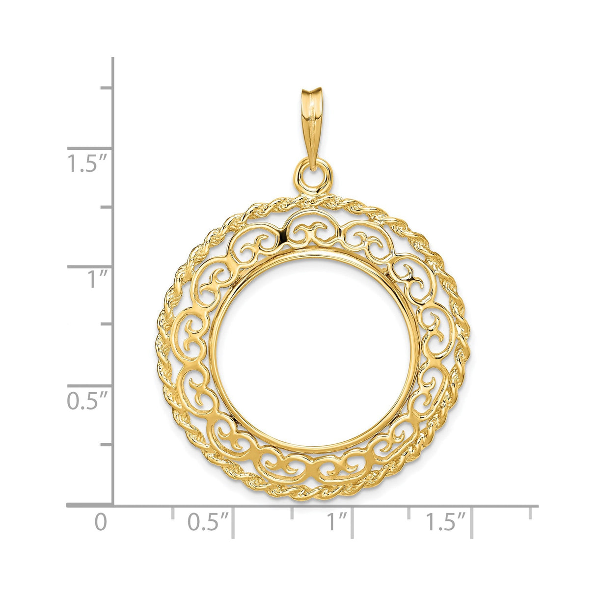 22 mm 14k Yellow Gold coin bezel for 22 mm Coin — size reference (ruler)
