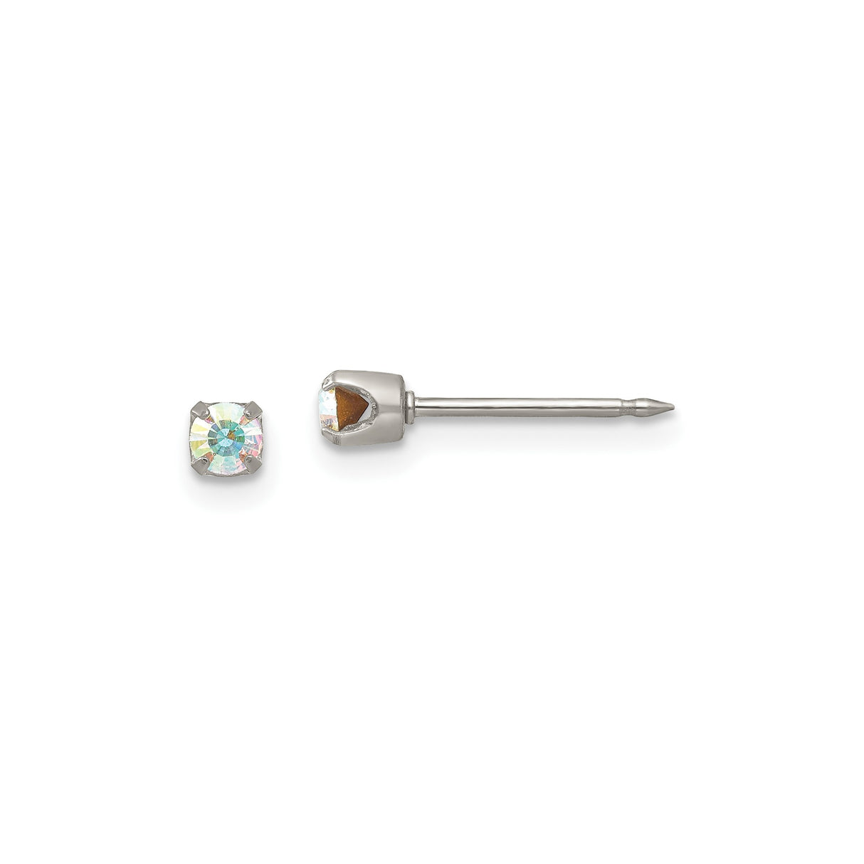 Stainless Steel Stud Earrings with Prong-Set Iridescent Cubic Zirconia, Hypoallergenic Minimalist Design