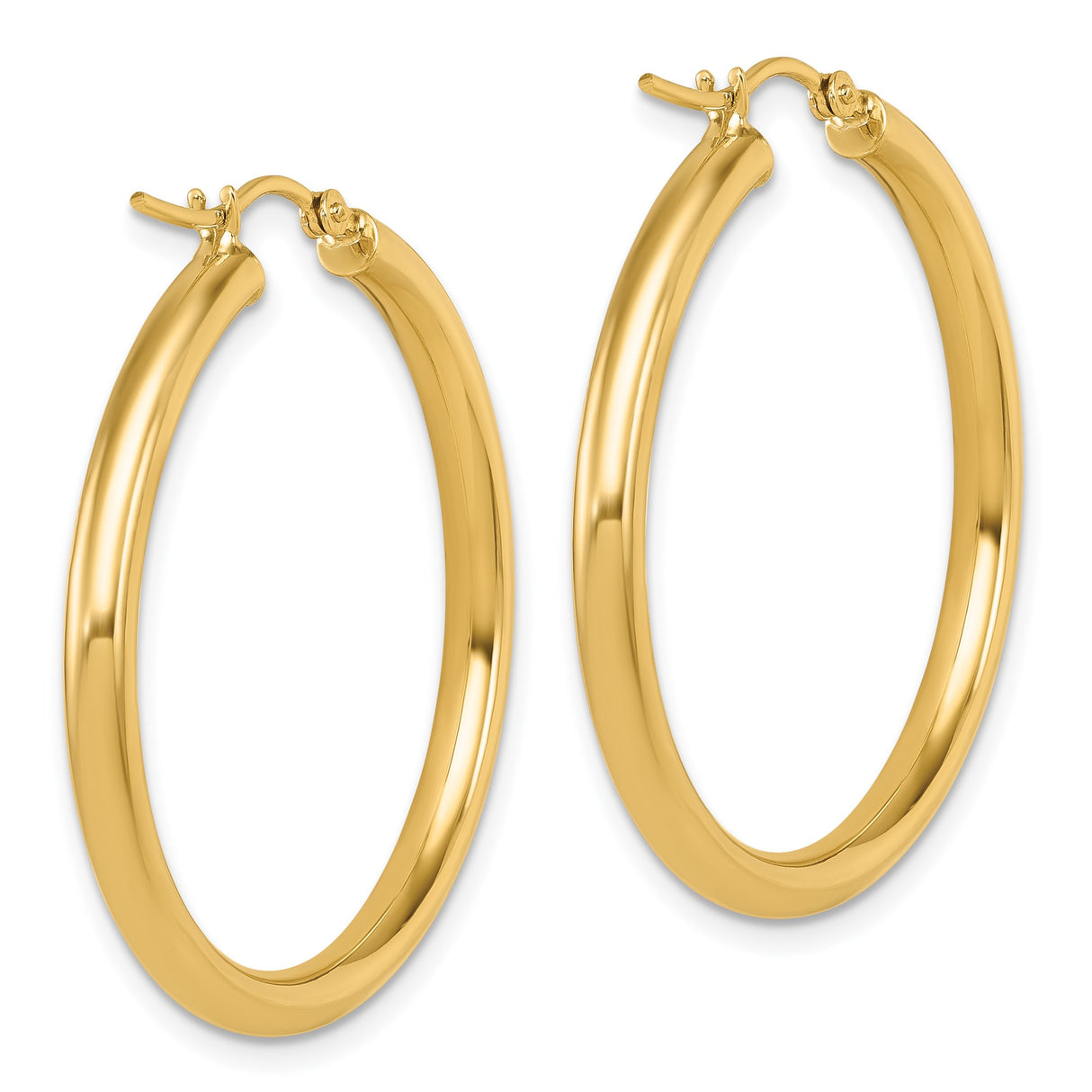 14k Yellow Gold Hoop Earrings, Classic Round Polished Design, Thin Medium Hoops for Women