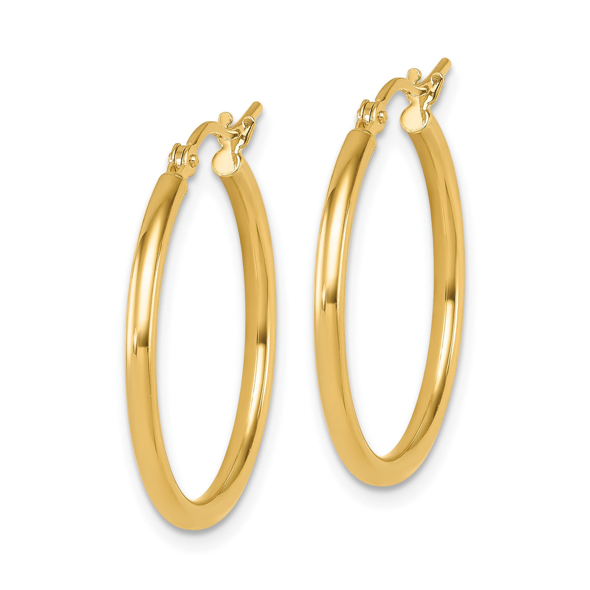14k Yellow Gold Hoop Earrings, Polished Classic Round Medium Lightweight Design for Women