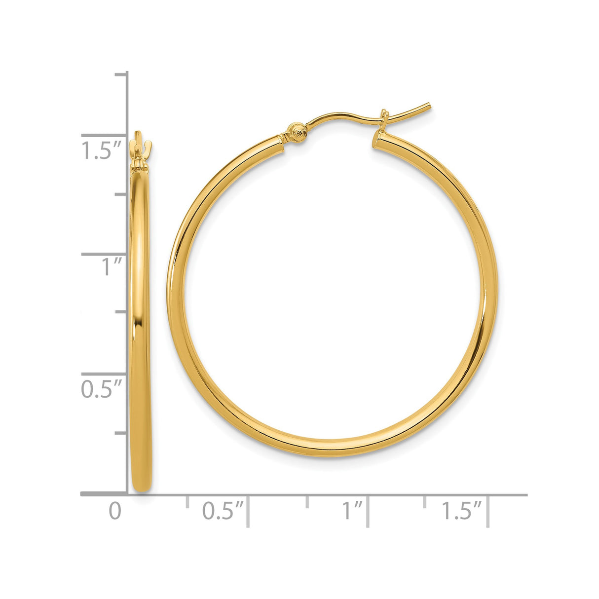 14k Yellow Gold Hoop Earrings, Classic Polished Lightweight Round Design for Women