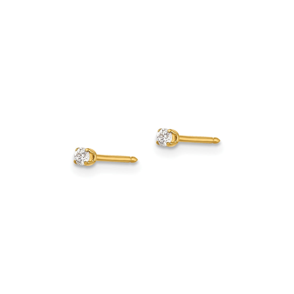 14k Yellow Gold Stud Earrings with Round Cut White Gemstone, Four Prong Setting, Minimalist Design