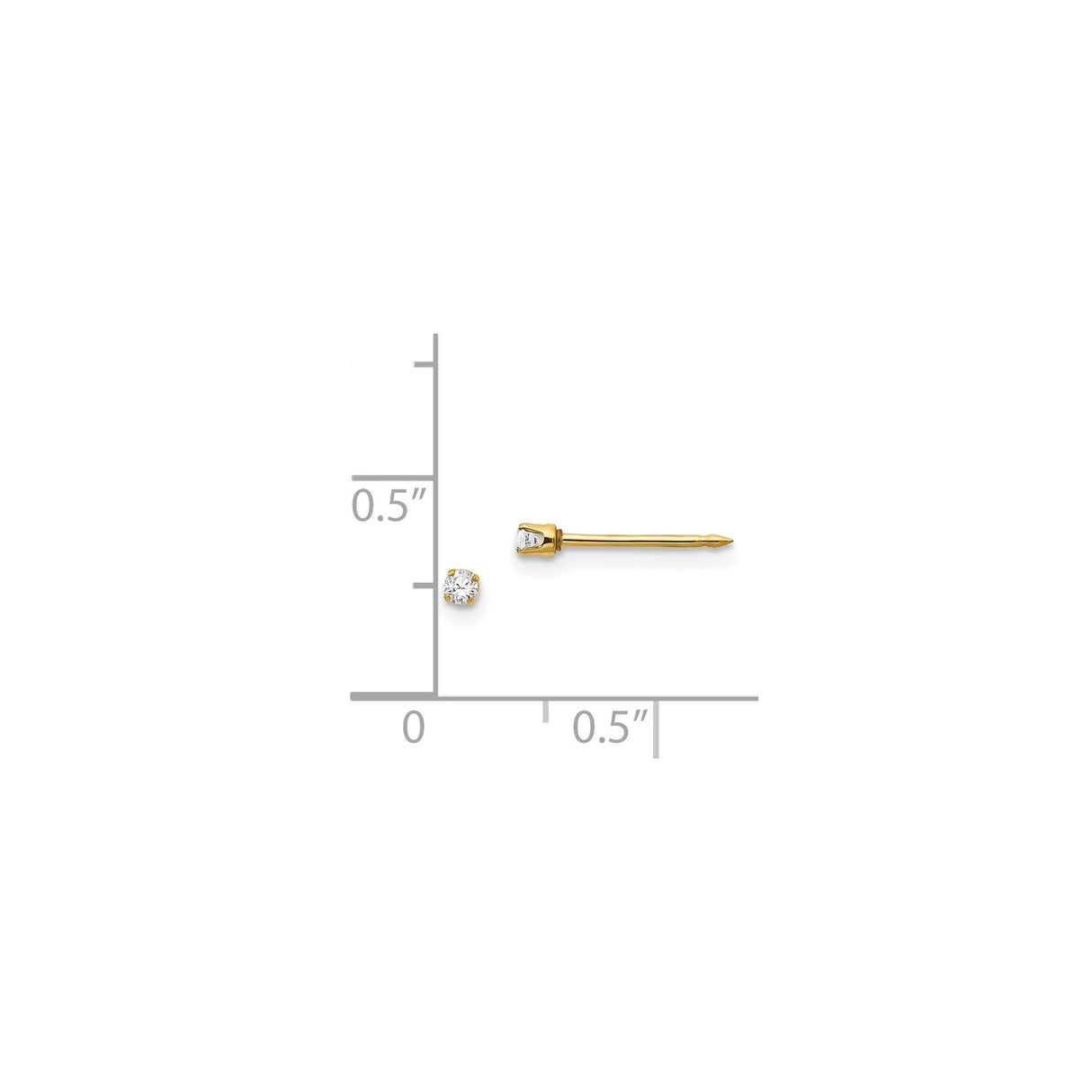 14k Yellow Gold Stud Earrings with Round Cut White Gemstone, Four Prong Setting, Minimalist Design