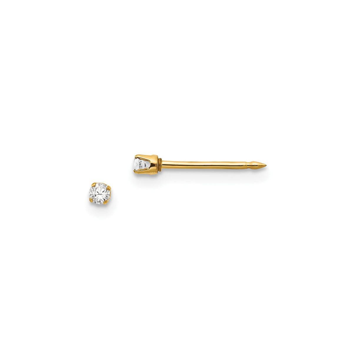 14k Yellow Gold Stud Earrings with Round Cut White Gemstone, Four Prong Setting, Minimalist Design