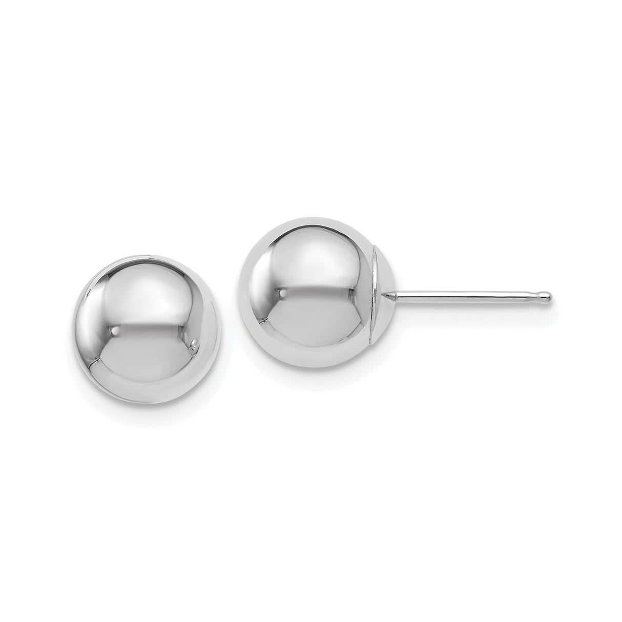 14k White Gold Ball Stud Earrings, Polished Sphere Design, Minimalist Style for Women