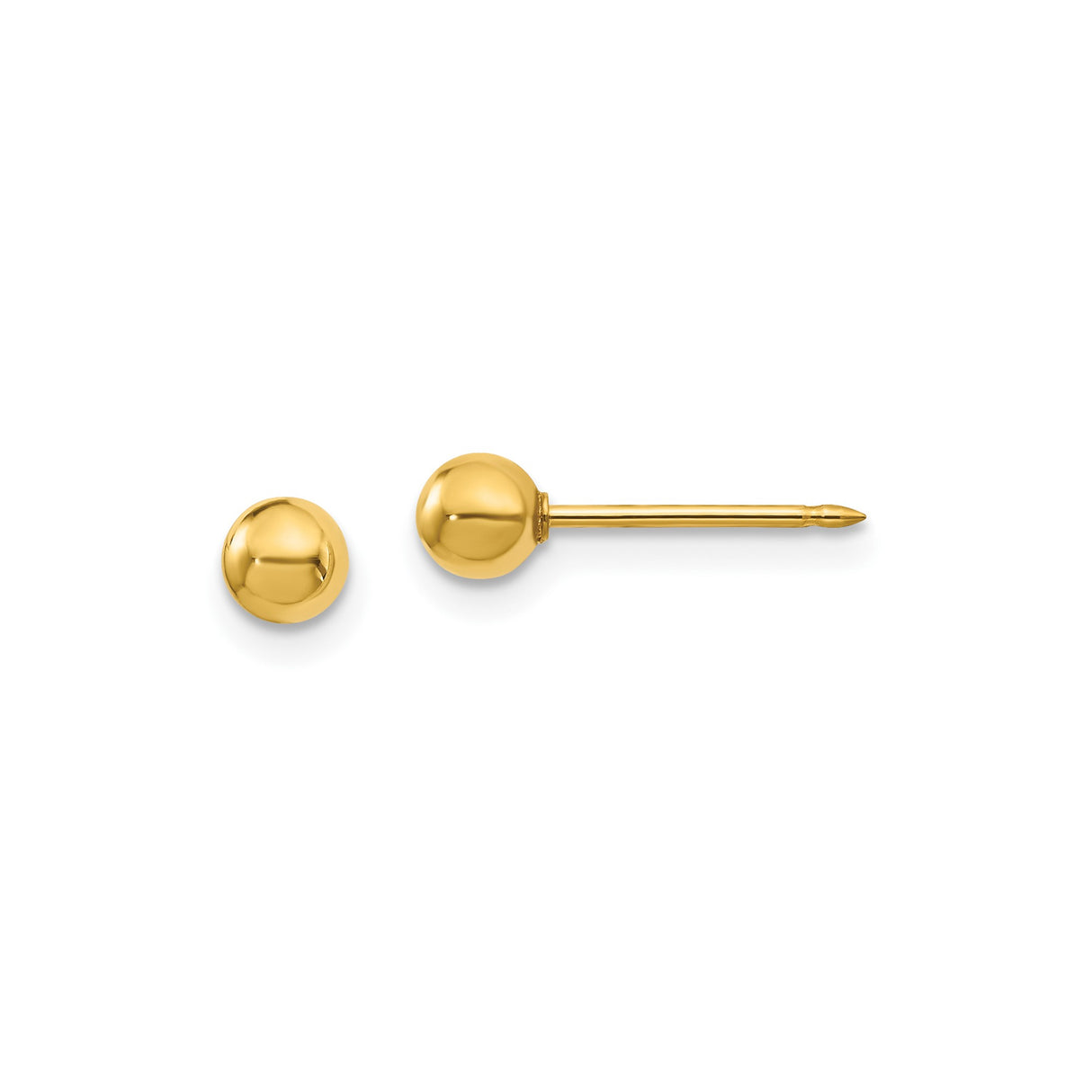 14k Yellow Gold Ball Stud Earrings, Classic Polished Round Design for Women