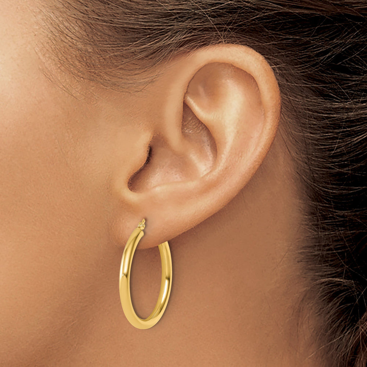 14k Yellow Gold Hoop Earrings, Polished Lightweight Round Design, Minimalist Style for Women