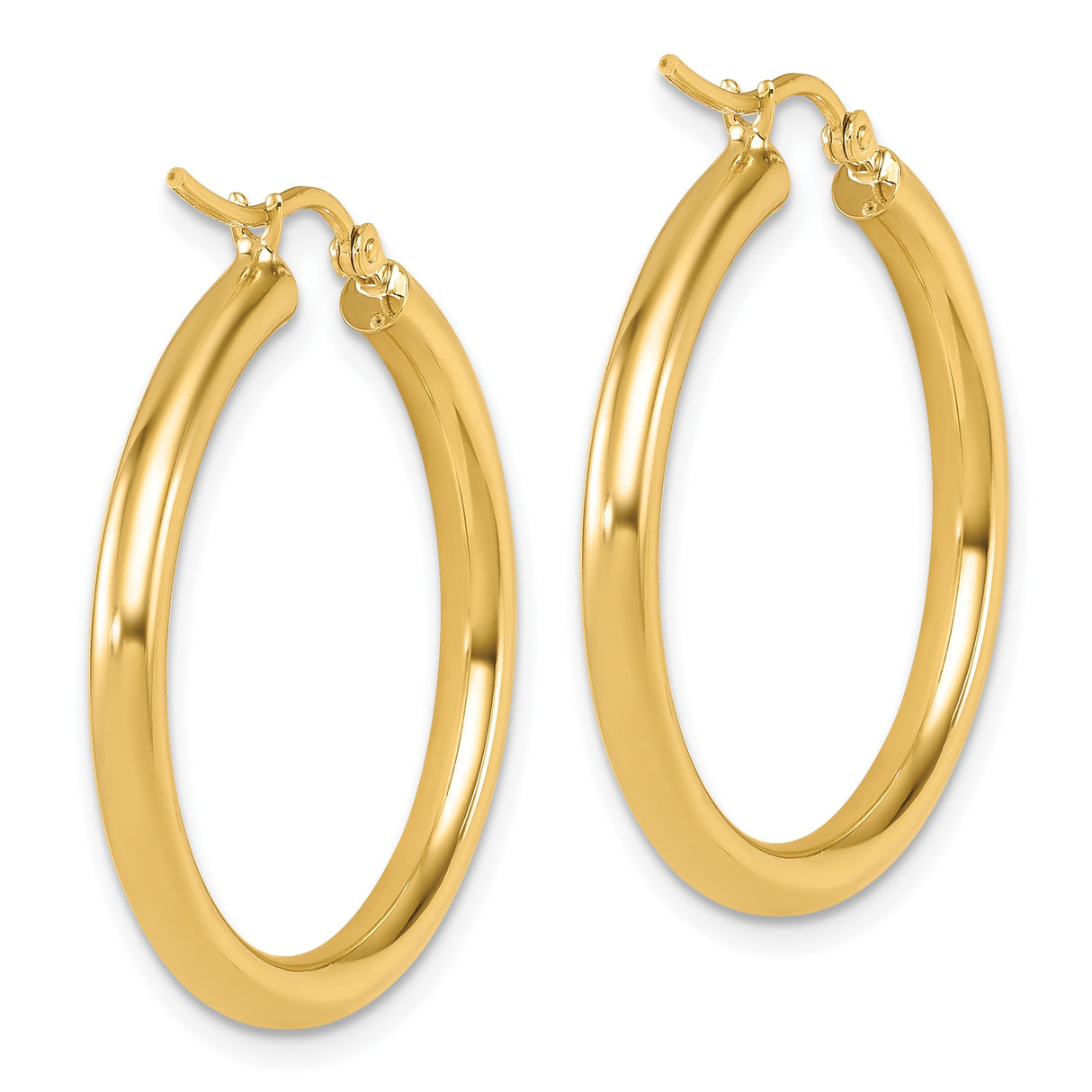 14k Yellow Gold Hoop Earrings, Polished Lightweight Round Design, Minimalist Style for Women