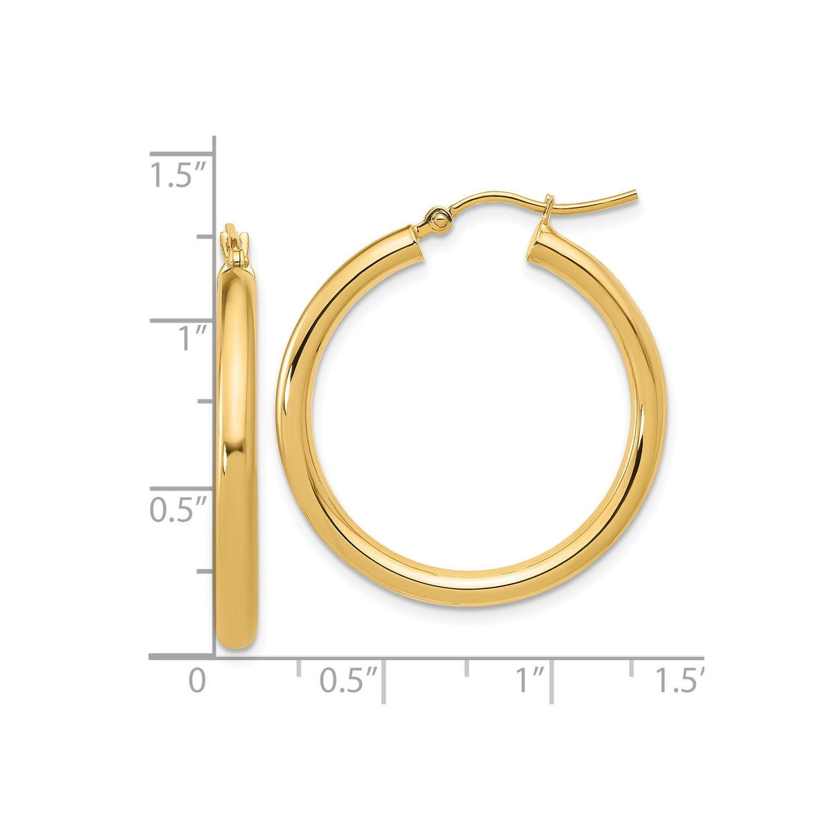 14k Yellow Gold Hoop Earrings, Polished Lightweight Round Design, Minimalist Style for Women