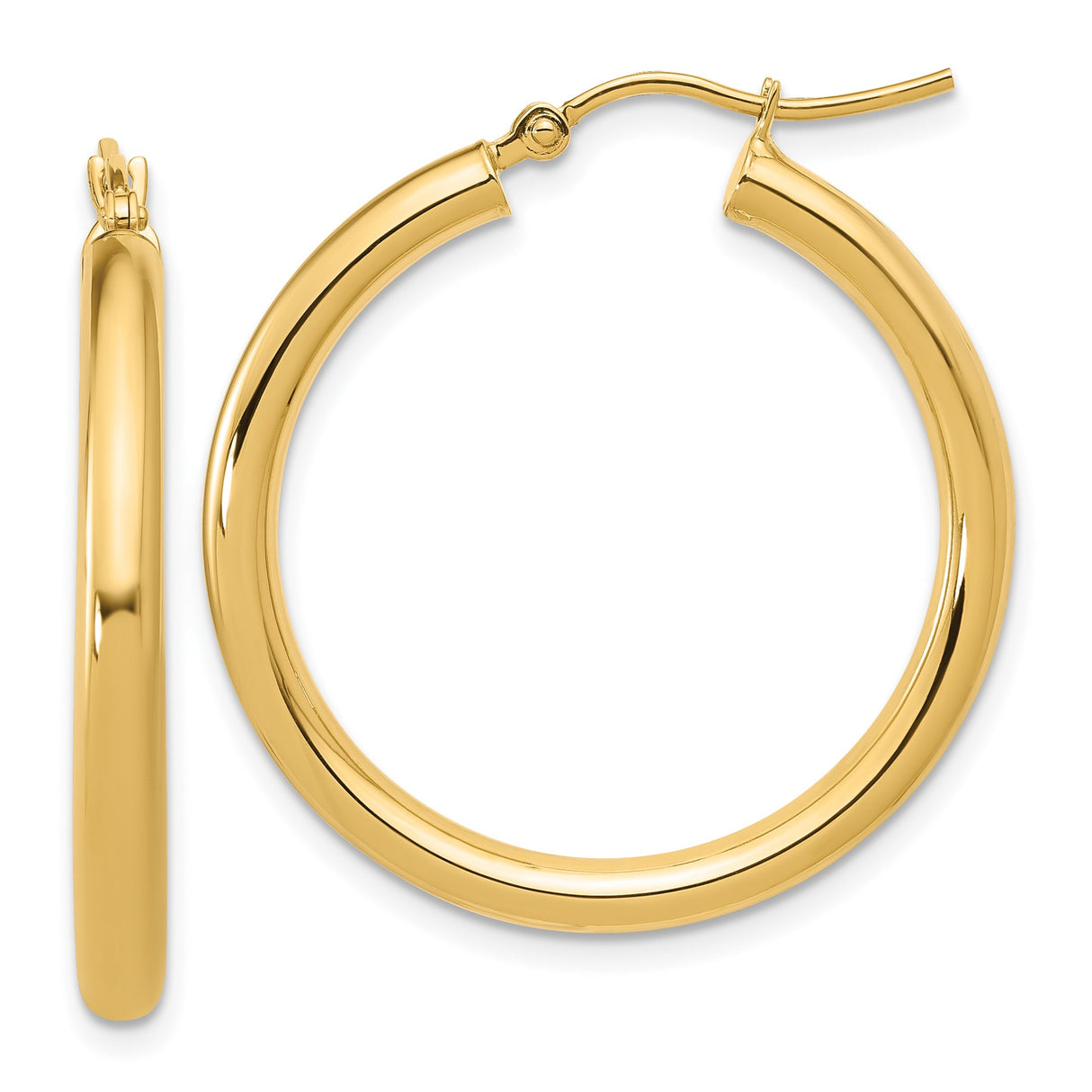 14k Yellow Gold Hoop Earrings, Polished Lightweight Round Design, Minimalist Style for Women