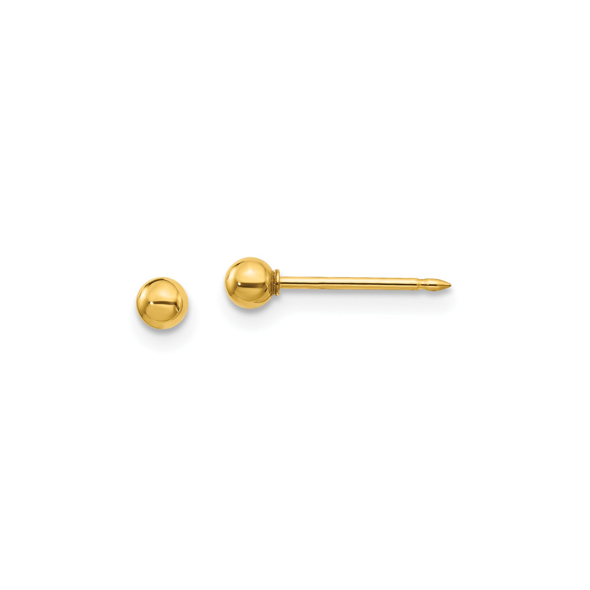 14k Yellow Gold Ball Stud Earrings, Minimalist Round Design with Polished Finish