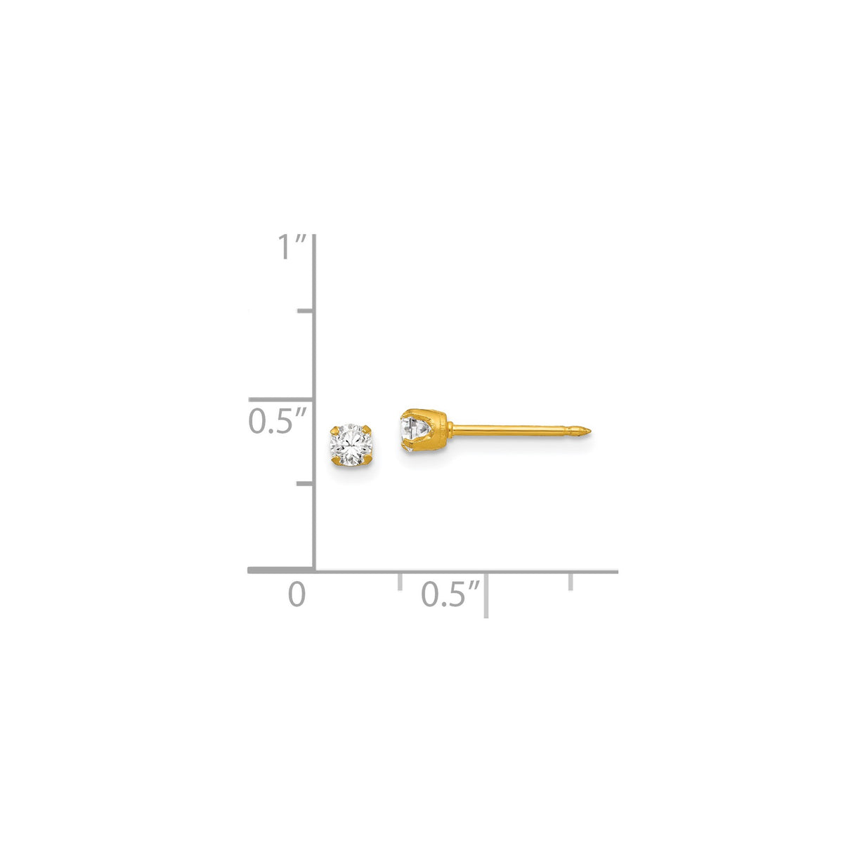 14k Yellow Gold Stud Earrings with Round Cubic Zirconia, Classic Four Prong Setting