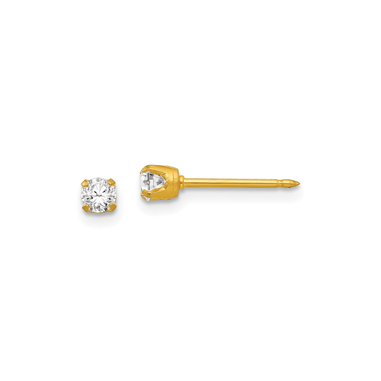 14k Yellow Gold Stud Earrings with Round Cubic Zirconia, Classic Four Prong Setting