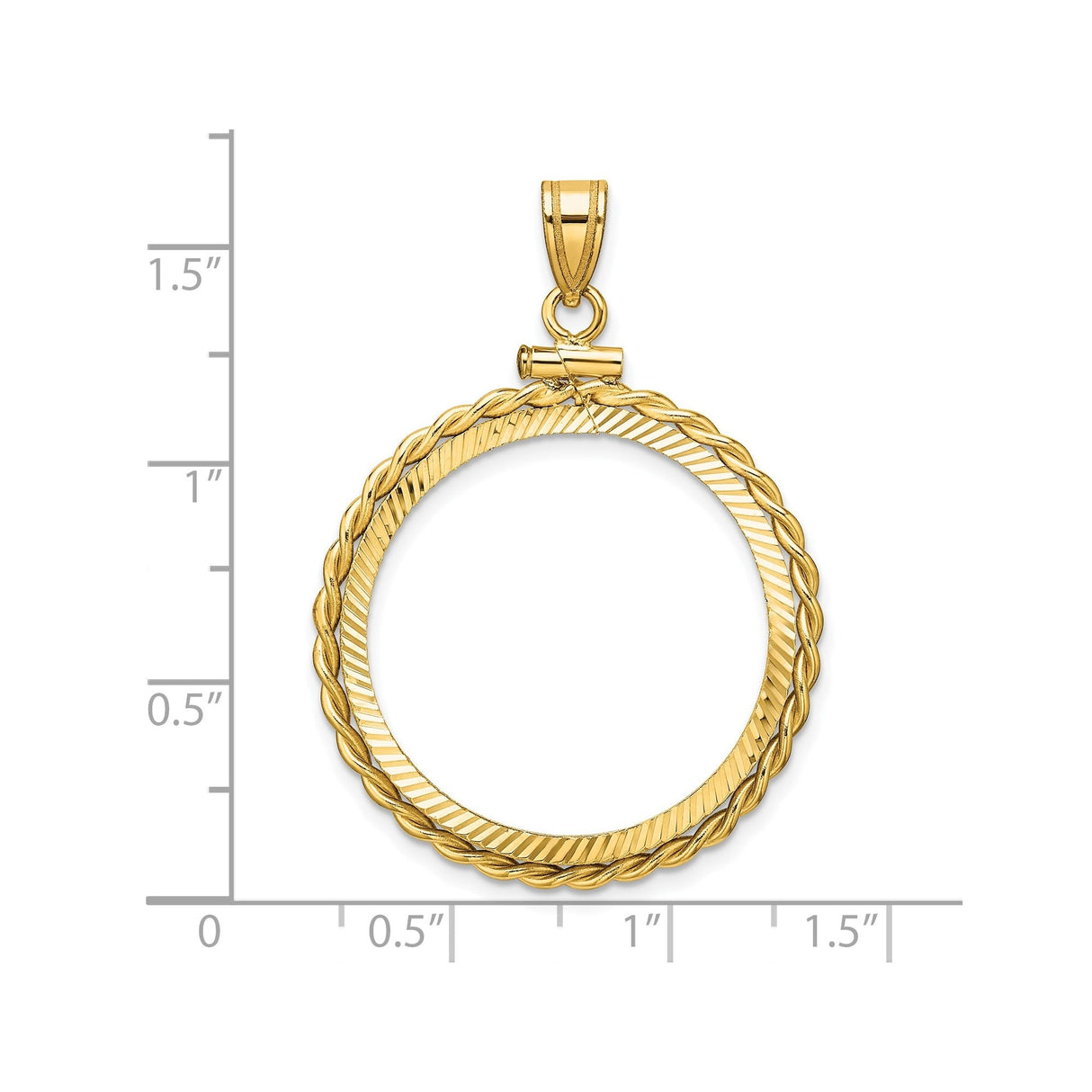 25 mm 14k Yellow Gold coin bezel for 25 mm Coin — size reference (ruler)
