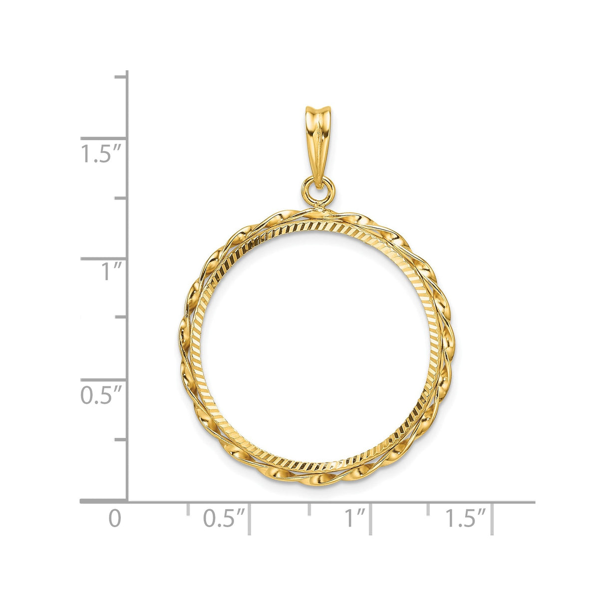 25 mm 14k Yellow Gold coin bezel for 25 mm Coin — size reference (ruler)