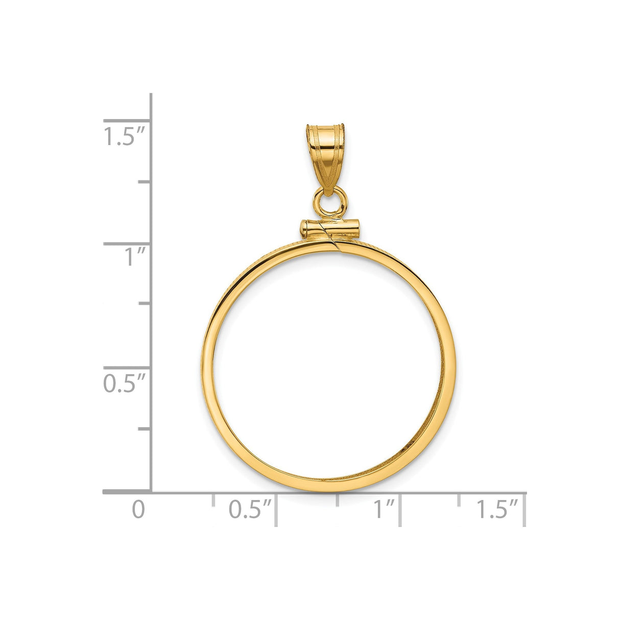 25 mm 14k Yellow Gold coin bezel for 25 mm Coin — size reference (ruler)