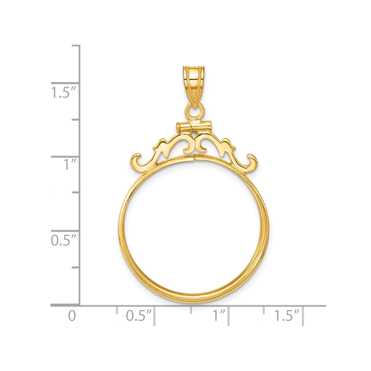 25 mm 14k Yellow Gold coin bezel for 25 mm Coin — size reference (ruler)