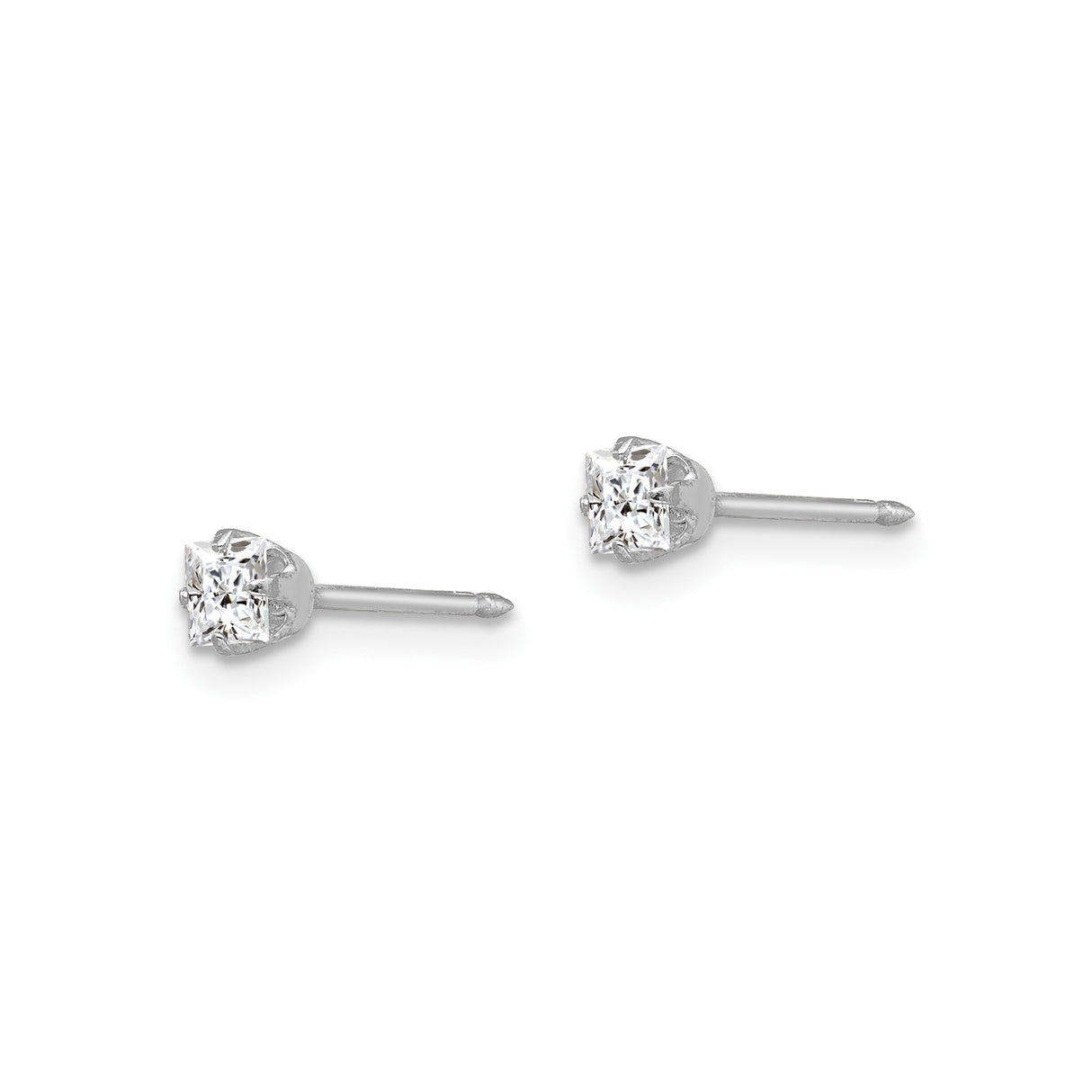 White Gold Stud Earrings with Clear Gemstone, Princess Cut, Solitaire Minimalist Design