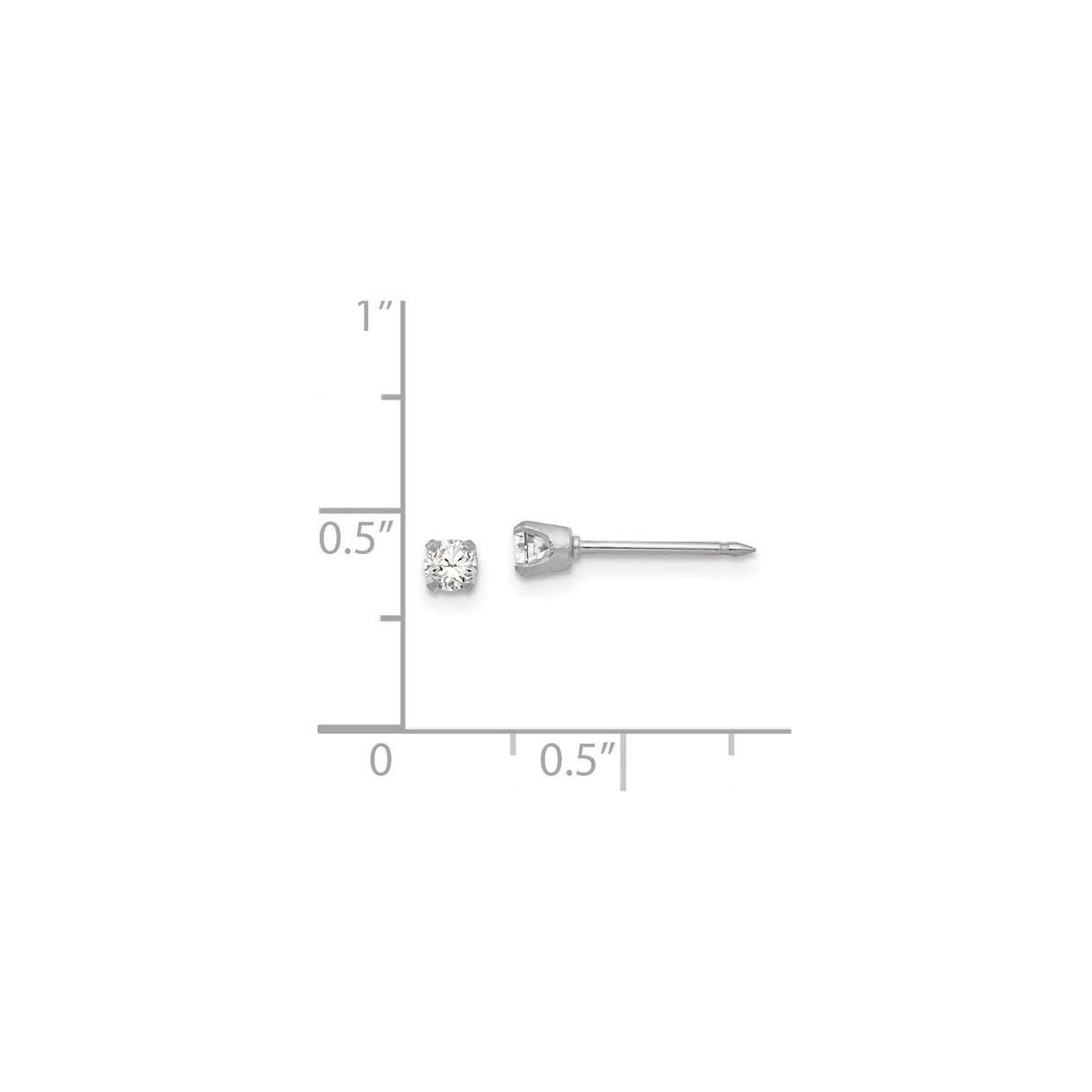 14k White Gold Stud Earrings with Round Cut White Gemstones, Classic Four Prong Setting