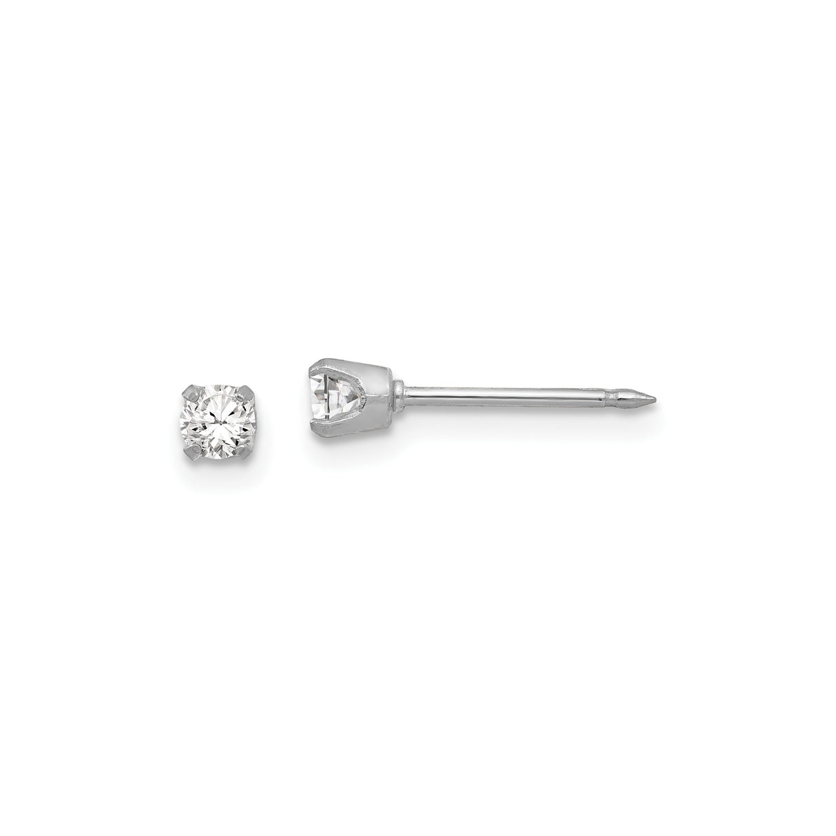 14k White Gold Stud Earrings with Round Cut White Gemstones, Classic Four Prong Setting