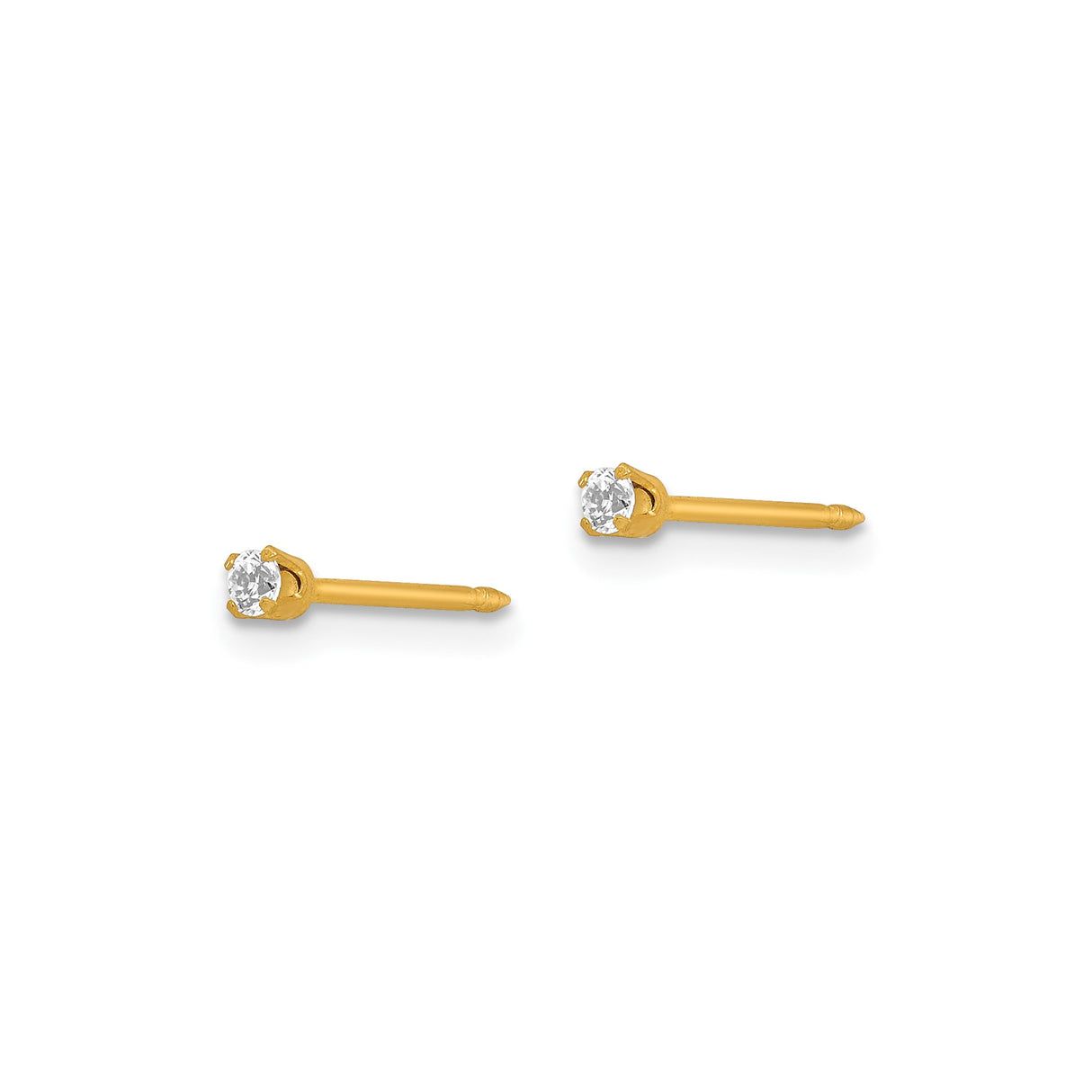 14k Yellow Gold Solitaire Stud Earrings with Round Clear Gemstone, Four Prong Setting
