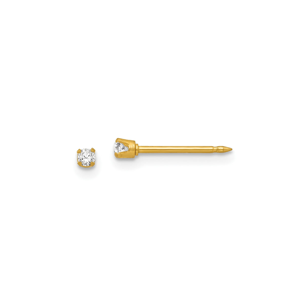 14k Yellow Gold Solitaire Stud Earrings with Round Clear Gemstone, Four Prong Setting