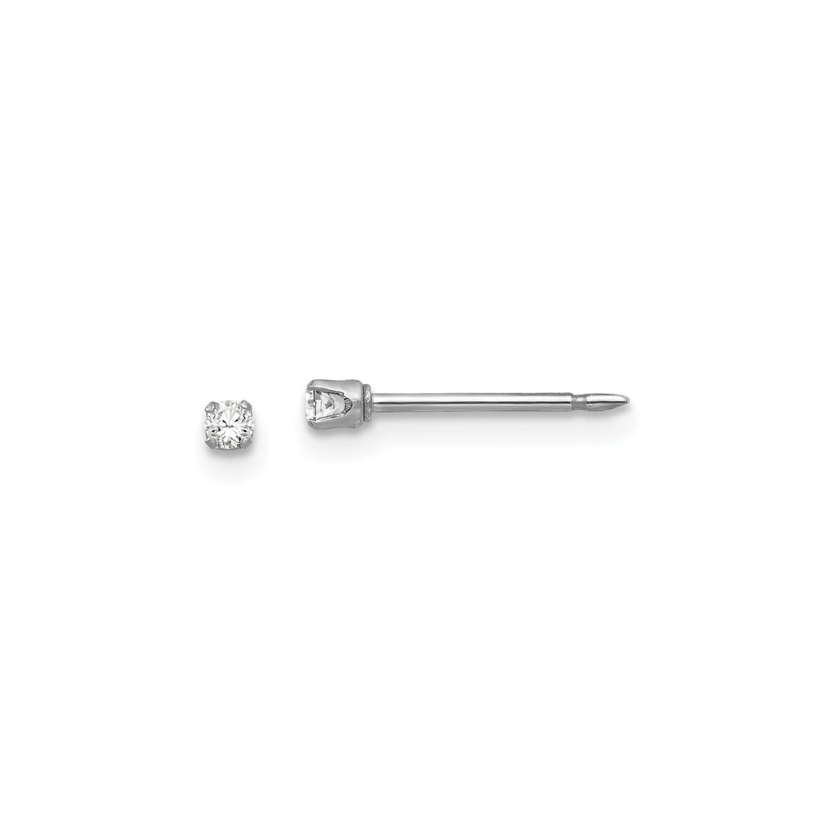 14k White Gold Single Diamond Stud Earring, Round Cut, Prong Set, Minimalist Solitaire Design