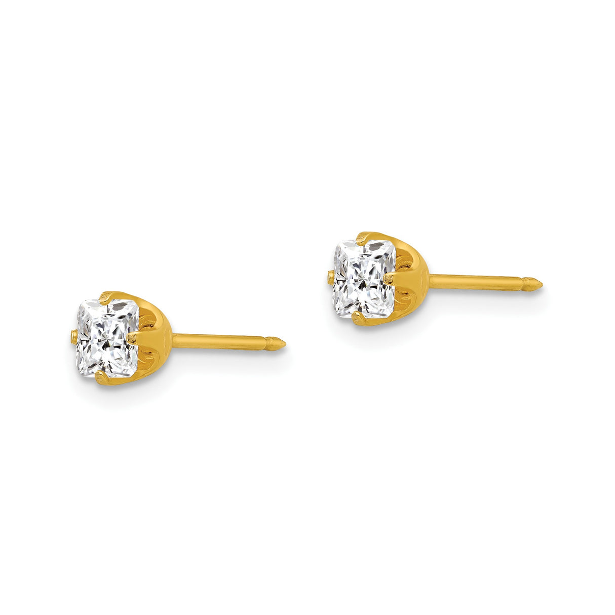14k Yellow Gold Stud Earrings with Square Cut Cubic Zirconia, Solitaire Design