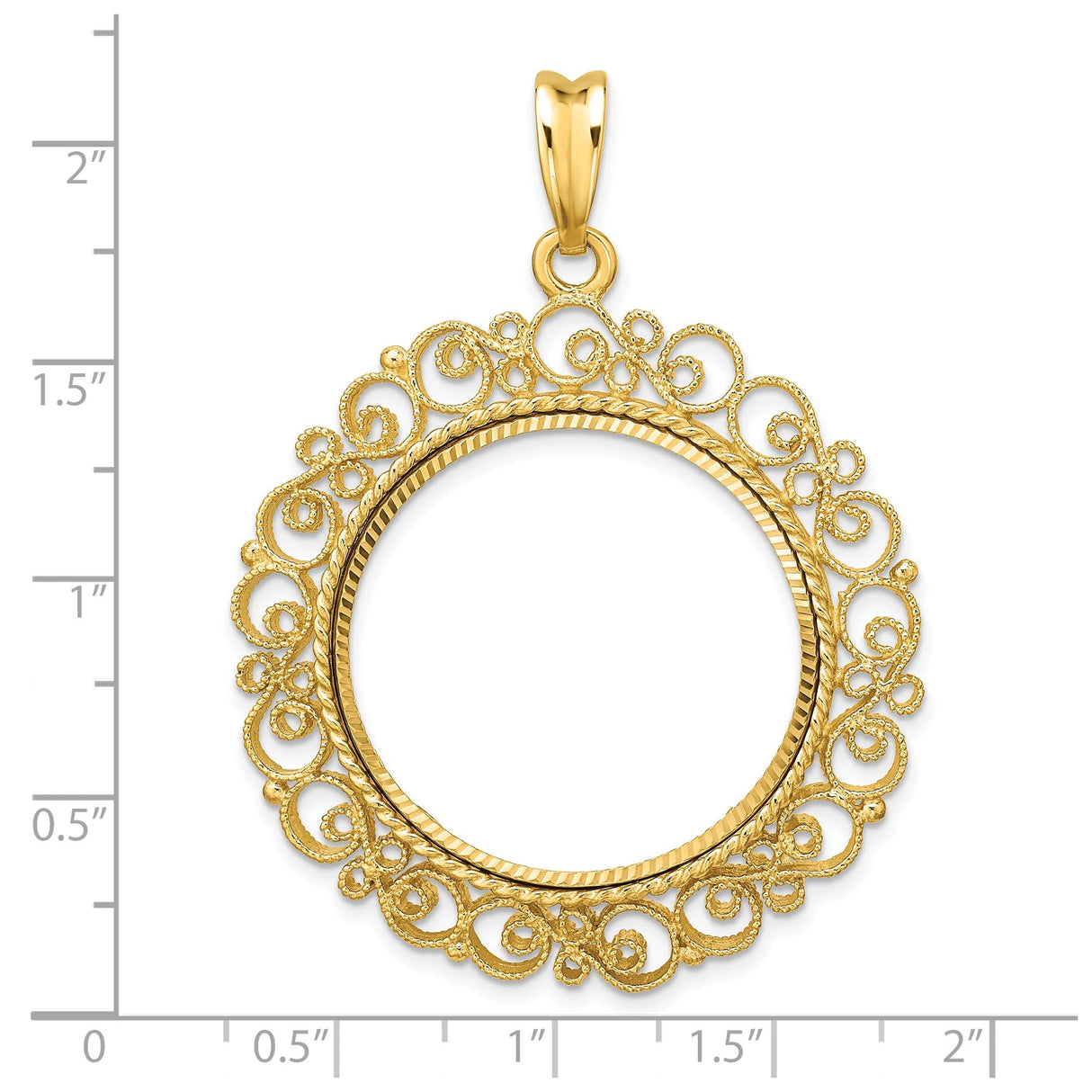 27 mm 14k Yellow Gold coin bezel for 27 mm Coin — size reference (ruler)
