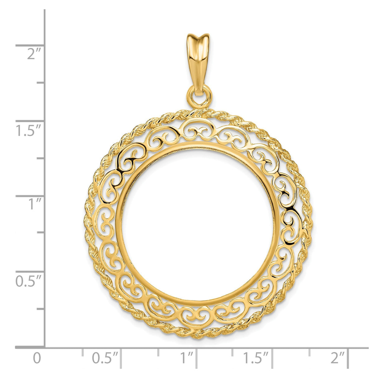 27 mm 14k Yellow Gold coin bezel for 27 mm Coin — size reference (ruler)