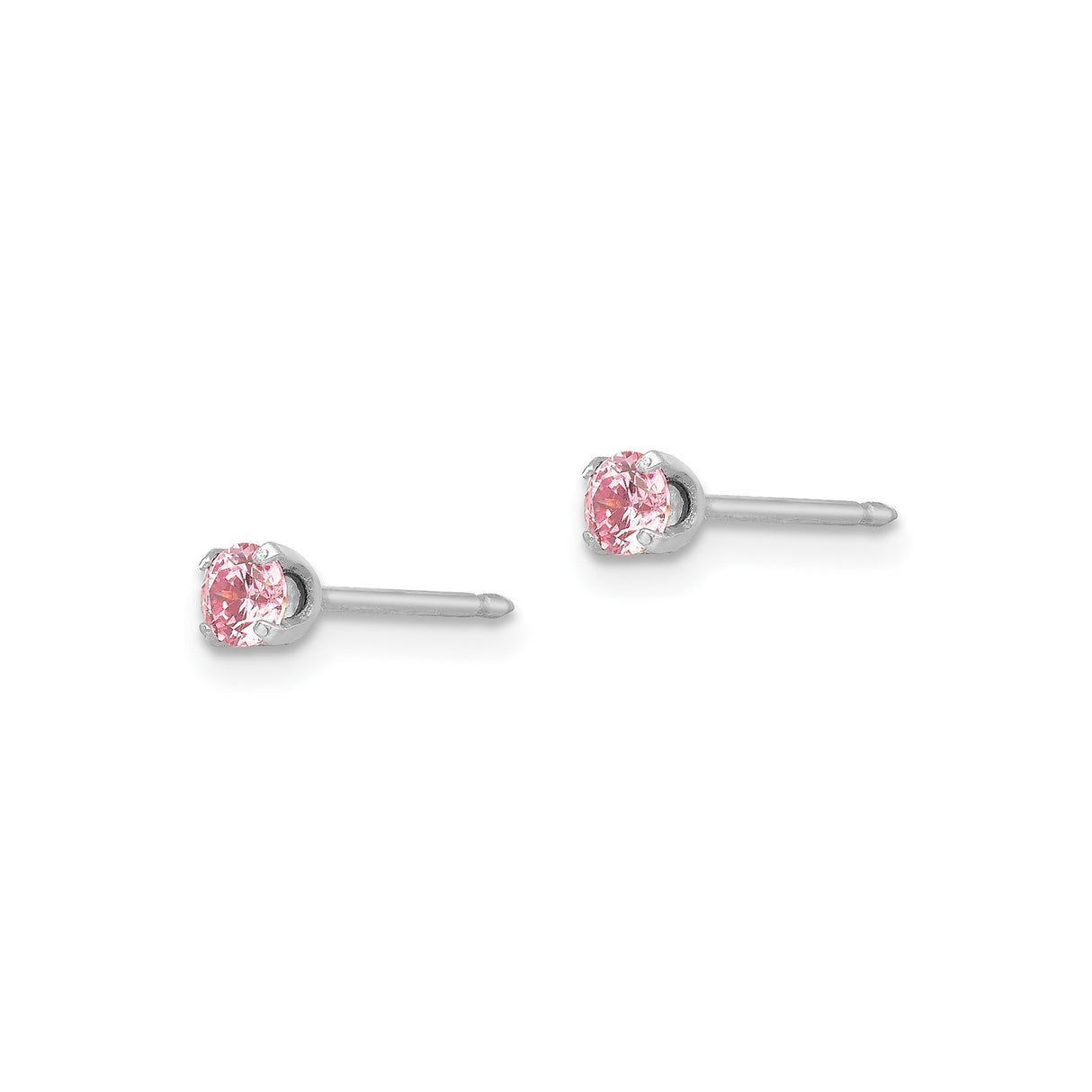 14k White Gold Stud Earrings with Pink Round Cut Gemstones, Minimalist Feminine Jewelry
