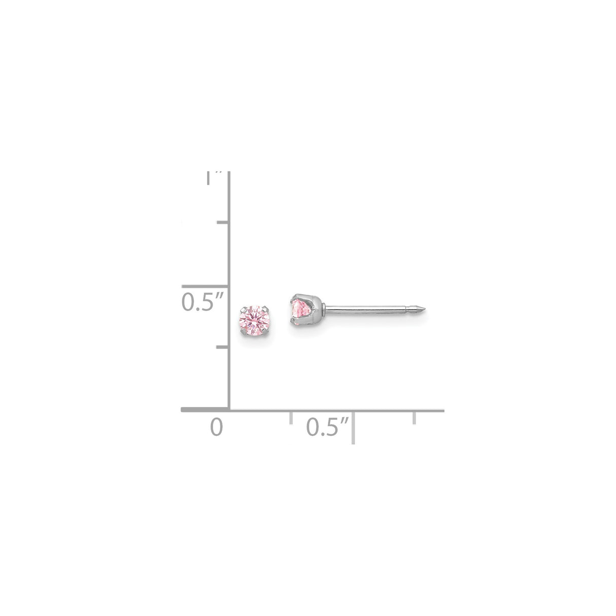 14k White Gold Stud Earrings with Pink Round Cut Gemstones, Minimalist Feminine Jewelry