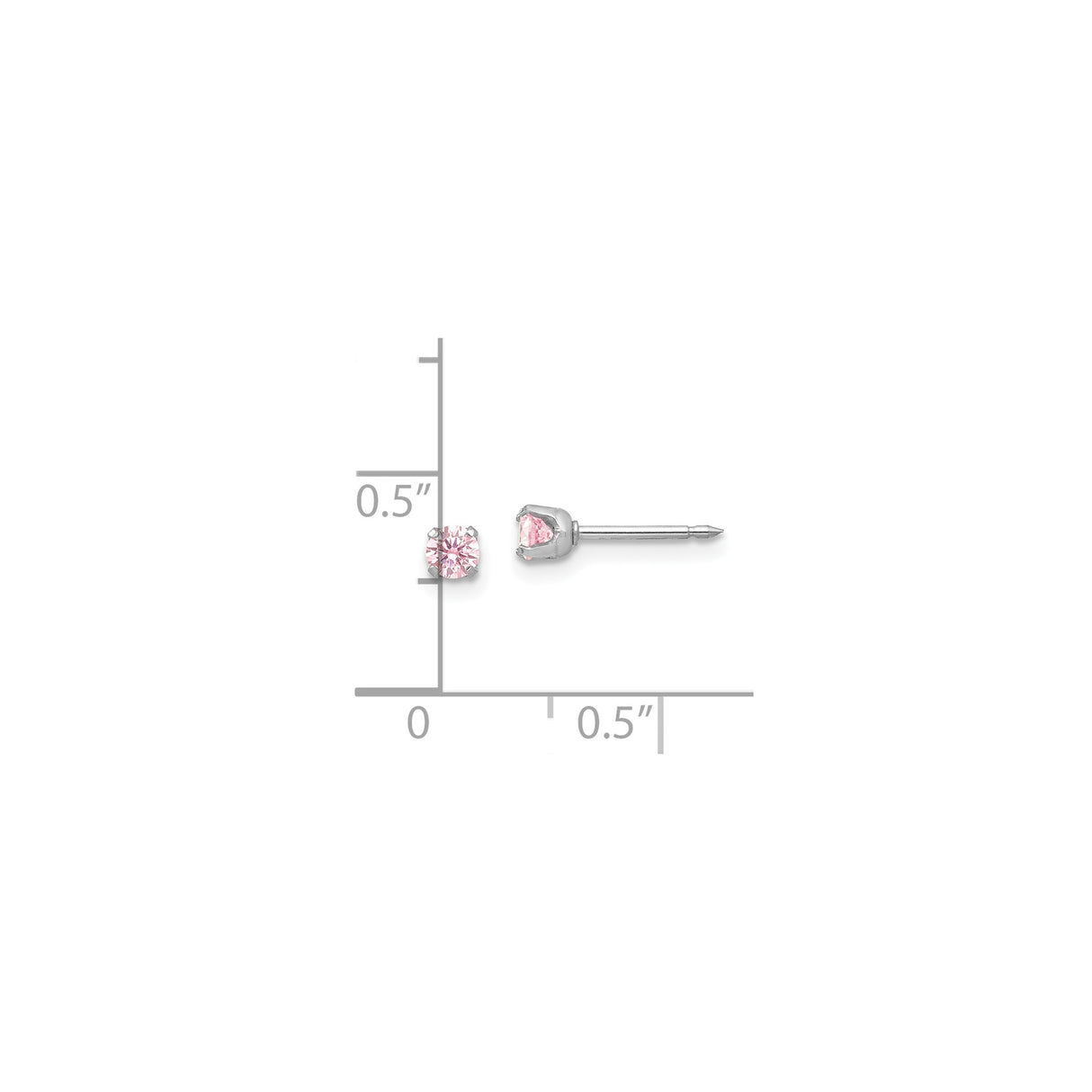 14k White Gold Stud Earrings with Round-Cut Pink Cubic Zirconia, Minimalist Birthstone Style