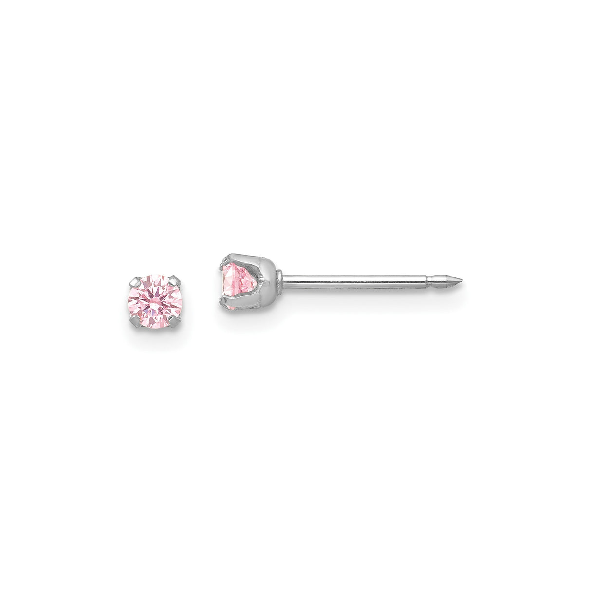 14k White Gold Stud Earrings with Pink Round Cut Gemstones, Minimalist Feminine Jewelry