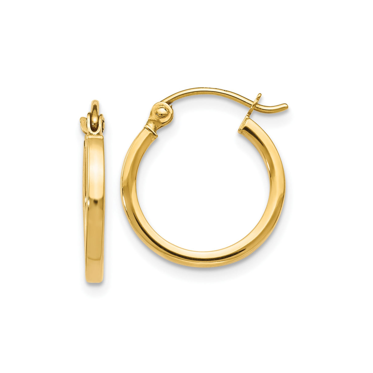 14k Yellow Gold Hoop Earrings, Lightweight Polished Medium Round Hoops for Women