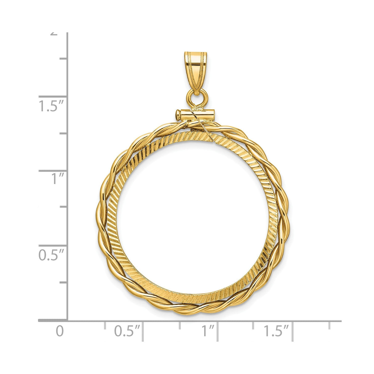 28 mm 14k Yellow Gold coin bezel for 27.5 mm Coin — size reference (ruler)