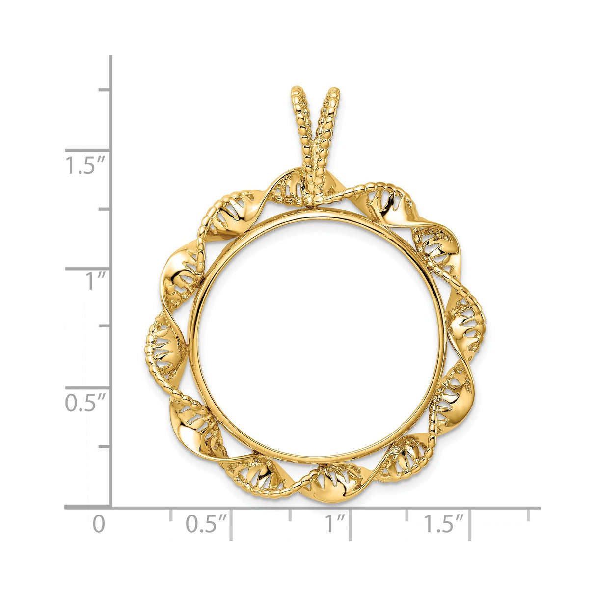 28 mm 14k Yellow Gold coin bezel for 27.5 mm Coin — size reference (ruler)