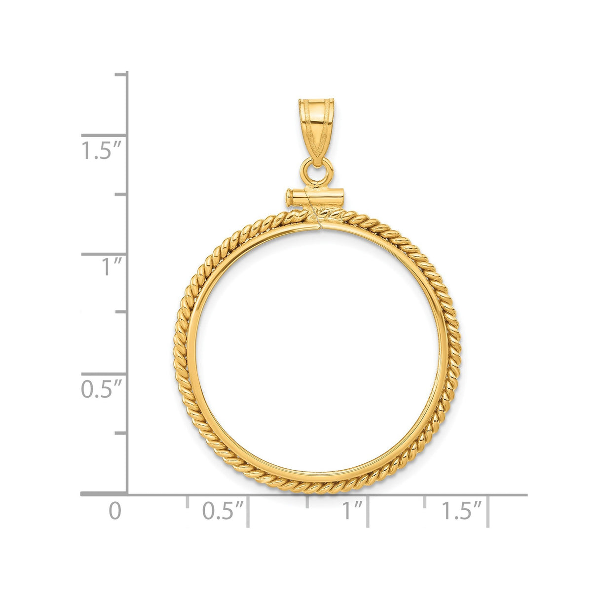 28 mm 14k Yellow Gold coin bezel for 27.5 mm Coin — size reference (ruler)