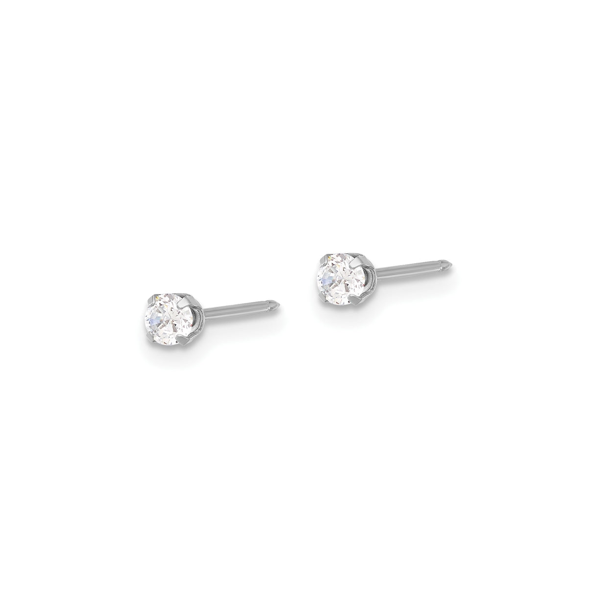 14k White Gold Stud Earrings with Round Cut Cubic Zirconia, Classic Solitaire Style