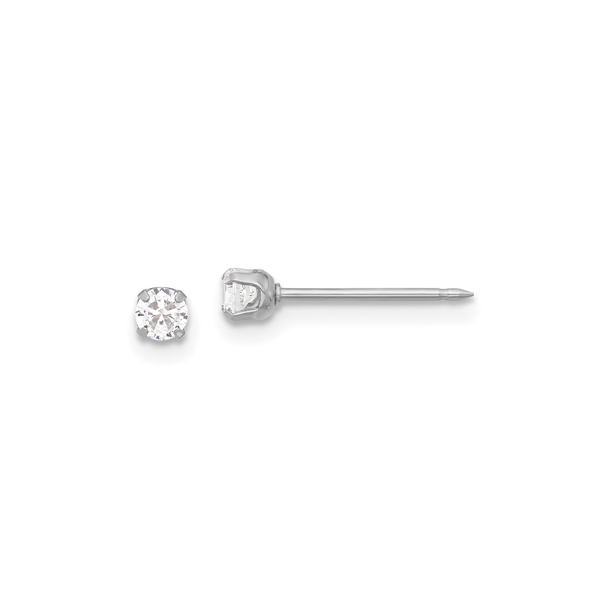 14k White Gold Stud Earrings with Round Cut Cubic Zirconia, Classic Solitaire Style