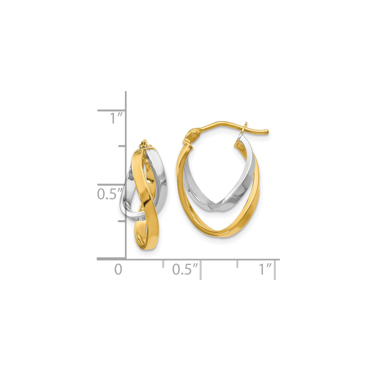 14k Yellow Gold Infinity Loop Hoop Earrings, Two-Tone Twisted Design for Women