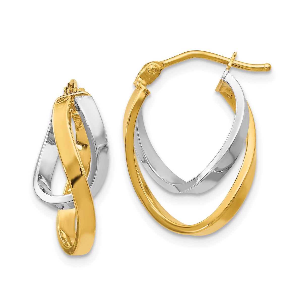 14k Yellow Gold Infinity Loop Hoop Earrings, Two-Tone Twisted Design for Women