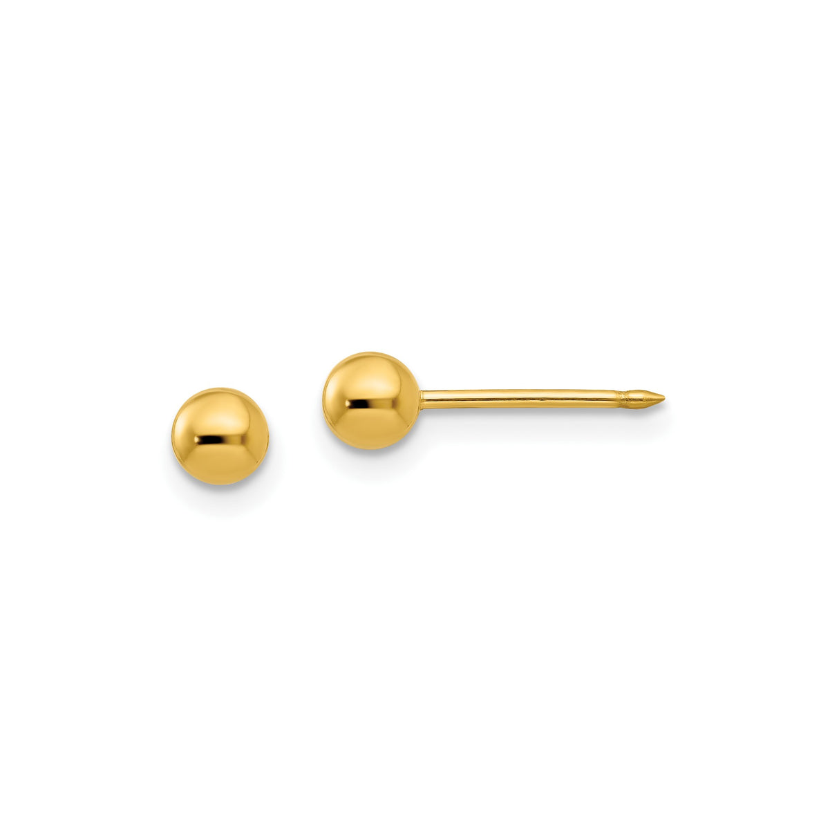 14k Yellow Gold Ball Stud Earrings, Minimalist Polished Style, Unisex Everyday Jewelry