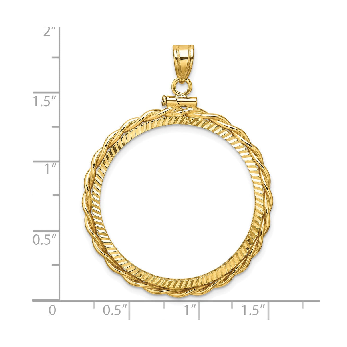 30 mm 14k Yellow Gold coin bezel for 30 mm Coin — size reference (ruler)