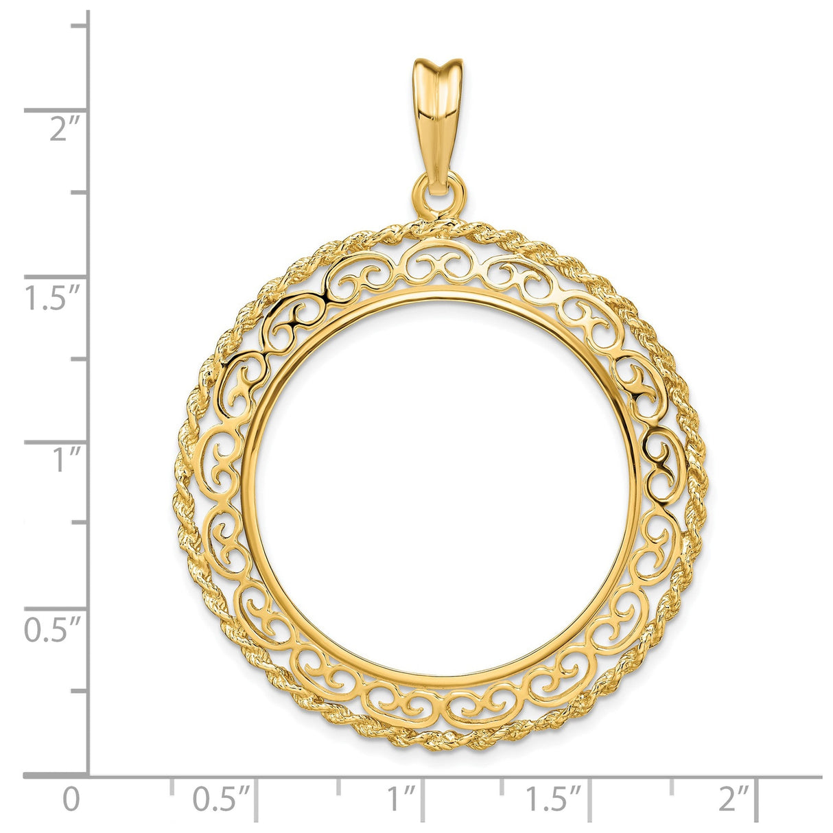 30 mm 14k Yellow Gold coin bezel for 30 mm Coin — size reference (ruler)