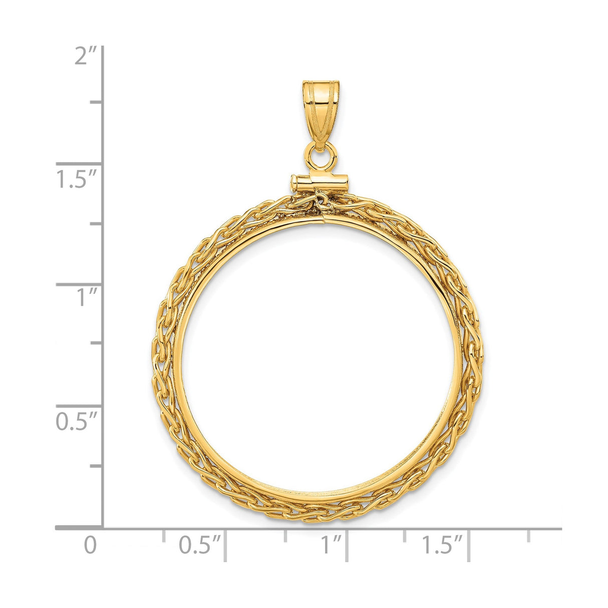 30 mm 14k Yellow Gold coin bezel for 30 mm Coin — size reference (ruler)
