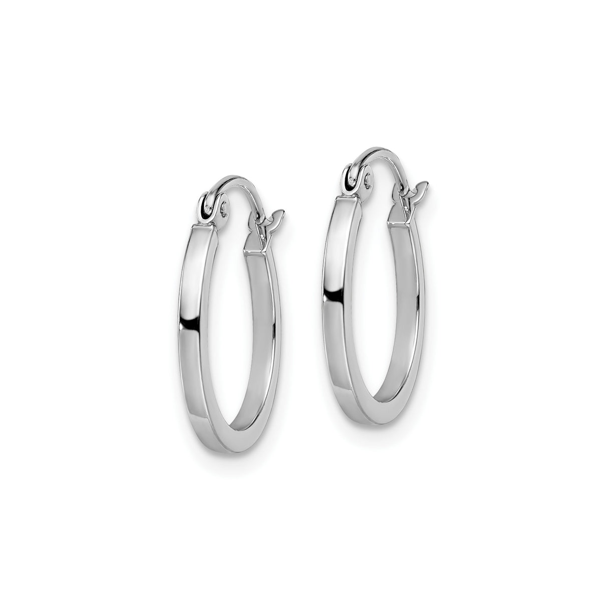 14k White Gold Hoop Earrings with Latch-Back Closure, Polished Minimalist Design for Women