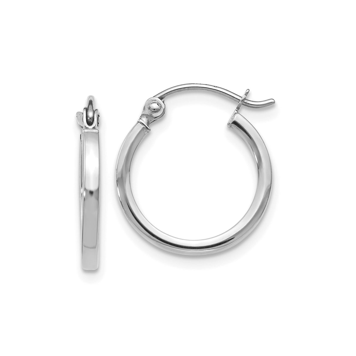 14k White Gold Hoop Earrings with Latch-Back Closure, Polished Minimalist Design for Women