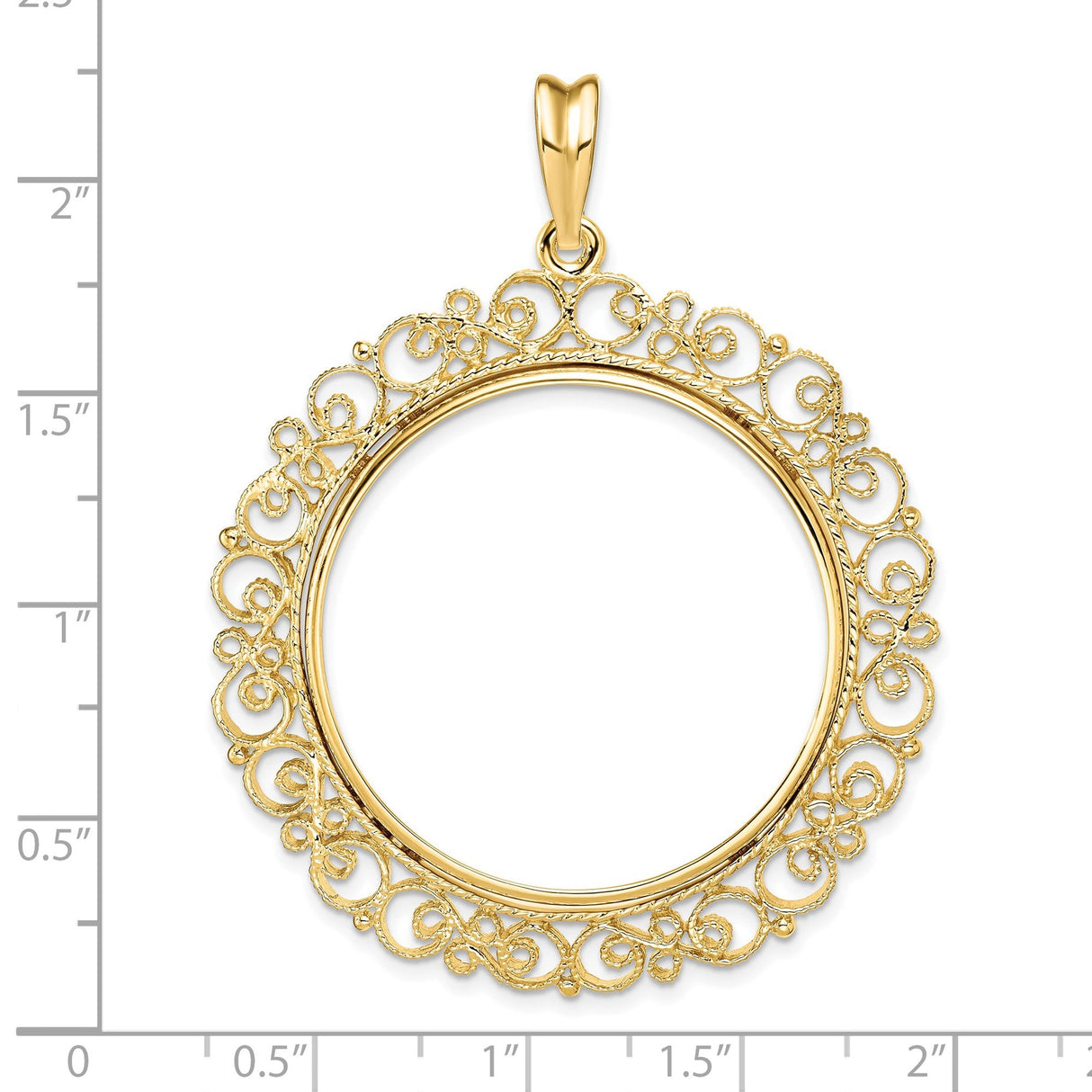 32 mm 14k Yellow Gold coin bezel for 32 mm Coin — size reference (ruler)